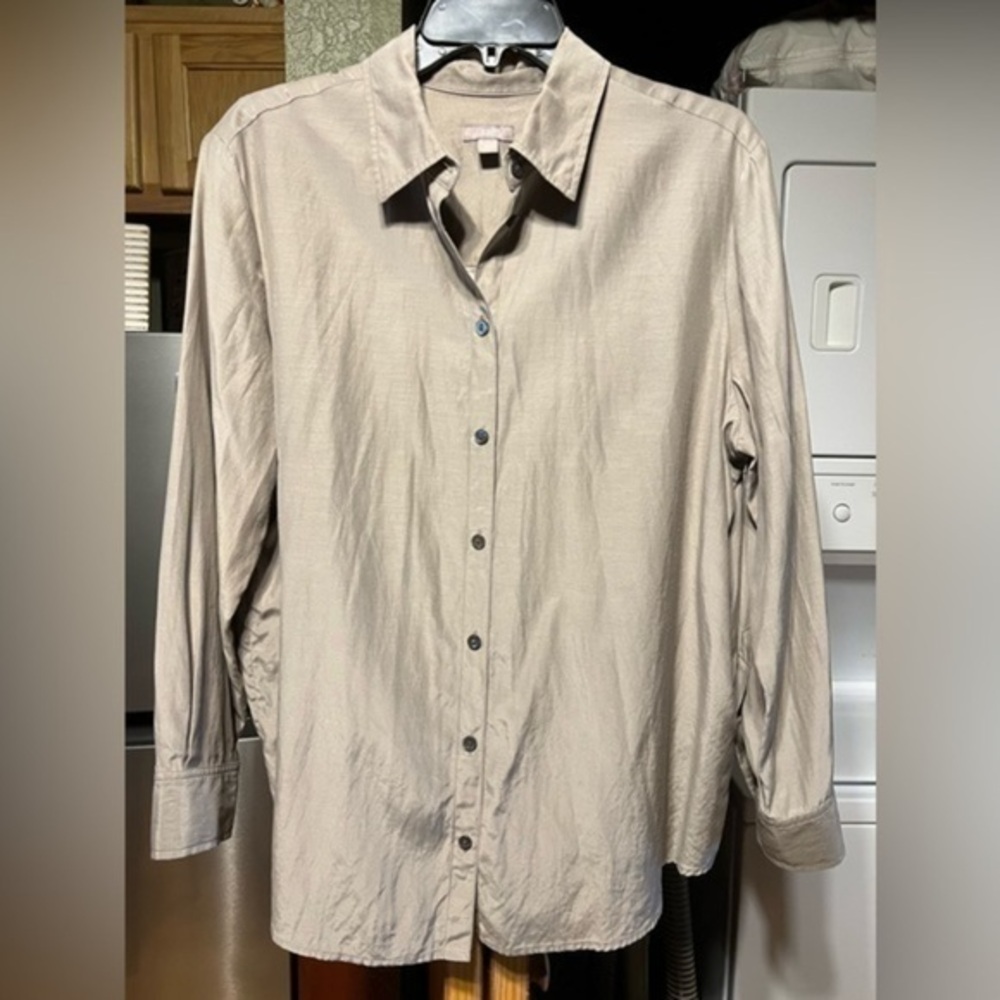 J.Jill silk blend long sleeve blouse taupe tan M petite